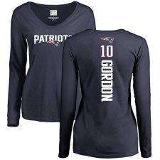 NFL Women's Nike New England Patriots #10 Josh Gordon Navy Blue Backer Slim Fit Long Sleeve T-Shirt