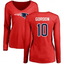 NFL Women's Nike New England Patriots #10 Josh Gordon Red Name & Number Logo Slim Fit Long Sleeve T-Shirt