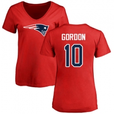 NFL Women's Nike New England Patriots #10 Josh Gordon Red Name & Number Logo Slim Fit T-Shirt