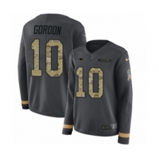 Women's Nike New England Patriots #10 Josh Gordon Limited Black Salute to Service Therma Long Sleeve NFL Jersey