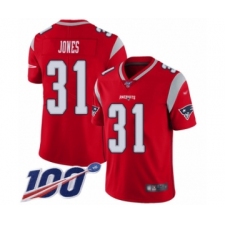 Men's New England Patriots #31 Jonathan Jones Limited Red Inverted Legend 100th Season Football Jersey