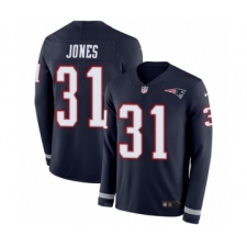 Men's Nike New England Patriots #31 Jonathan Jones Limited Navy Blue Therma Long Sleeve NFL Jersey