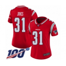 Women's New England Patriots #31 Jonathan Jones Limited Red Inverted Legend 100th Season Football Jersey