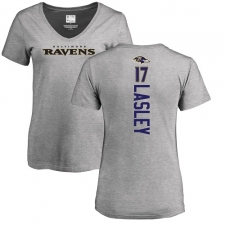 NFL Women's Nike Baltimore Ravens #17 Jordan Lasley Ash Backer V-Neck T-Shirt