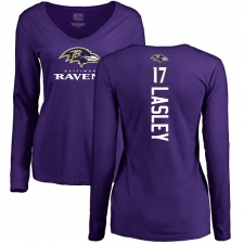 NFL Women's Nike Baltimore Ravens #17 Jordan Lasley Purple Backer Long Sleeve T-Shirt