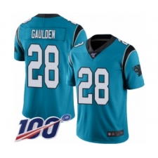Men's Carolina Panthers #28 Rashaan Gaulden Limited Blue Rush Vapor Untouchable 100th Season Football Jersey