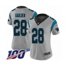 Women's Carolina Panthers #28 Rashaan Gaulden Silver Inverted Legend Limited 100th Season Football Jersey