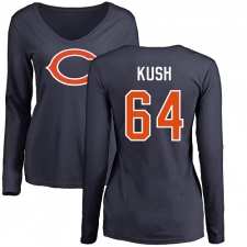 NFL Women's Nike Chicago Bears #64 Eric Kush Navy Blue Name & Number Logo Long Sleeve T-Shirt