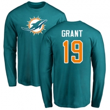 NFL Nike Miami Dolphins #19 Jakeem Grant Aqua Green Name & Number Logo Long Sleeve T-Shirt