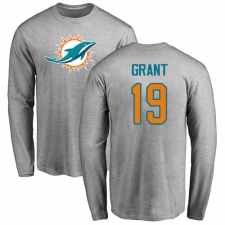 NFL Nike Miami Dolphins #19 Jakeem Grant Ash Name & Number Logo Long Sleeve T-Shirt