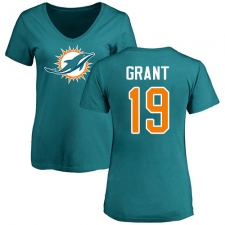NFL Women's Nike Miami Dolphins #19 Jakeem Grant Aqua Green Name & Number Logo T-Shirt