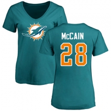 NFL Women's Nike Miami Dolphins #28 Bobby McCain Aqua Green Name & Number Logo T-Shirt