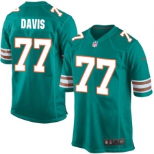 Men's Nike Miami Dolphins #77 Jesse Davis Game Aqua Green Alternate NFL Jersey