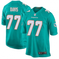 Men's Nike Miami Dolphins #77 Jesse Davis Game Aqua Green Team Color NFL Jersey