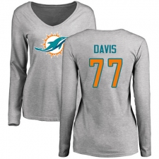 NFL Women's Nike Miami Dolphins #77 Jesse Davis Ash Name & Number Logo Long Sleeve T-Shirt