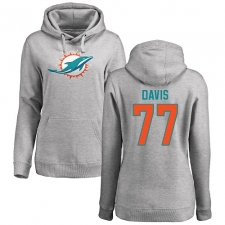 NFL Women's Nike Miami Dolphins #77 Jesse Davis Ash Name & Number Logo Pullover Hoodie