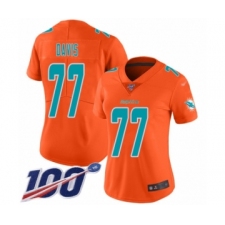Women's Miami Dolphins #77 Jesse Davis Limited Orange Inverted Legend 100th Season Football Jersey