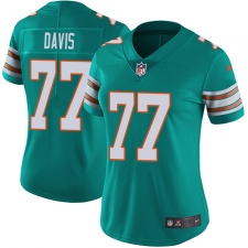 Women's Nike Miami Dolphins #77 Jesse Davis Aqua Green Alternate Vapor Untouchable Limited Player NFL Jersey