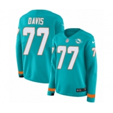 Women's Nike Miami Dolphins #77 Jesse Davis Limited Aqua Therma Long Sleeve NFL Jersey