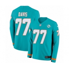 Youth Nike Miami Dolphins #77 Jesse Davis Limited Aqua Therma Long Sleeve NFL Jersey