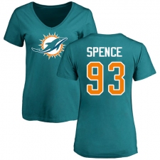 NFL Women's Nike Miami Dolphins #93 Akeem Spence Aqua Green Name & Number Logo T-Shirt