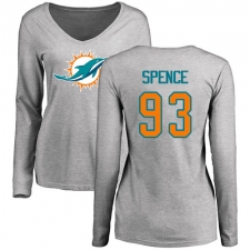 NFL Women's Nike Miami Dolphins #93 Akeem Spence Ash Name & Number Logo Long Sleeve T-Shirt