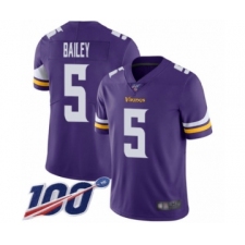 Men's Minnesota Vikings #5 Dan Bailey Purple Team Color Vapor Untouchable Limited Player 100th Season Football Jersey