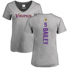 NFL Women's Nike Minnesota Vikings #5 Dan Bailey Ash Backer V-Neck T-Shirt