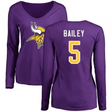 NFL Women's Nike Minnesota Vikings #5 Dan Bailey Purple Name & Number Logo Slim Fit Long Sleeve T-Shirt