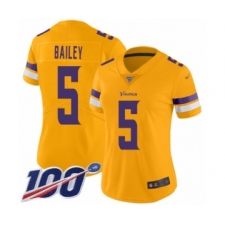 Women's Minnesota Vikings #5 Dan Bailey Limited Gold Inverted Legend 100th Season Football Jersey