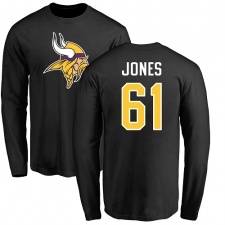 NFL Nike Minnesota Vikings #61 Brett Jones Black Name & Number Logo Long Sleeve T-Shirt