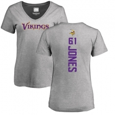 NFL Women's Nike Minnesota Vikings #61 Brett Jones Ash Backer V-Neck T-Shirt