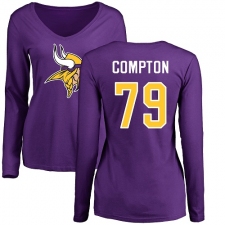 NFL Women's Nike Minnesota Vikings #79 Tom Compton Purple Name & Number Logo Slim Fit Long Sleeve T-Shirtt