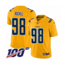 Men's Los Angeles Chargers #98 Isaac Rochell Limited Gold Inverted Legend 100th Season Football Jersey