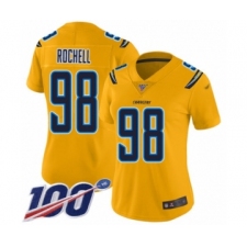Women's Los Angeles Chargers #98 Isaac Rochell Limited Gold Inverted Legend 100th Season Football Jersey