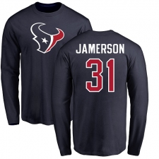 NFL Nike Houston Texans #31 Natrell Jamerson Navy Blue Name & Number Logo Long Sleeve T-Shirt