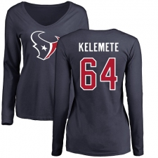 NFL Women's Nike Houston Texans #64 Senio Kelemete Navy Blue Name & Number Logo Long Sleeve T-Shirt