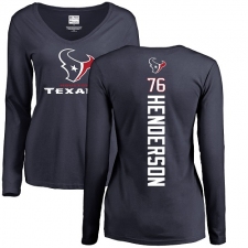 NFL Women's Nike Houston Texans #76 Seantrel Henderson Navy Blue Backer Long Sleeve T-Shirt