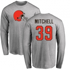 NFL Nike Cleveland Browns #39 Terrance Mitchell Ash Name & Number Logo Long Sleeve T-Shirt