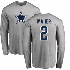 NFL Nike Dallas Cowboys #2 Brett Maher Ash Name & Number Logo Long Sleeve T-Shirt