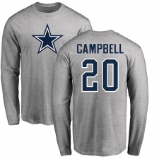 NFL Nike Dallas Cowboys #20 Ibraheim Campbell Ash Name & Number Logo Long Sleeve T-Shirt