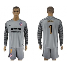 Atletico Madrid #1 Moya Grey Goalkeeper Long Sleeves Soccer Club Jersey3