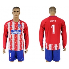 Atletico Madrid #1 Moya Home Long Sleeves Soccer Club Jerseys