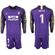 Atletico Madrid #1 Moya Purple Goalkeeper Long Sleeves Soccer Club Jersey