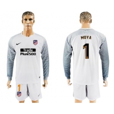 Atletico Madrid #1 Moya White Goalkeeper Long Sleeves Soccer Club Jerseys