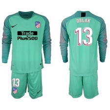 Atletico Madrid #13 Oblak Green Goalkeeper Long Sleeves Soccer Club Jersey5