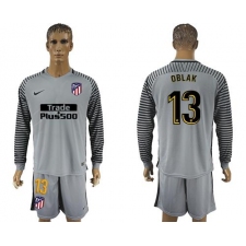 Atletico Madrid #13 Oblak Grey Goalkeeper Long Sleeves Soccer Club Jersey3