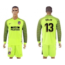 Atletico Madrid #13 Oblak Shiny Green Goalkeeper Long Sleeves Soccer Club Jersey2