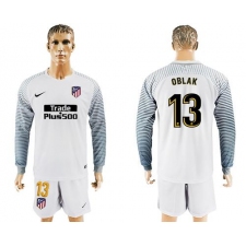 Atletico Madrid #13 Oblak White Goalkeeper Long Sleeves Soccer Club Jerseys
