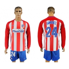 Atletico Madrid #24 Gimenez Home Long Sleeves Soccer Club Jersey